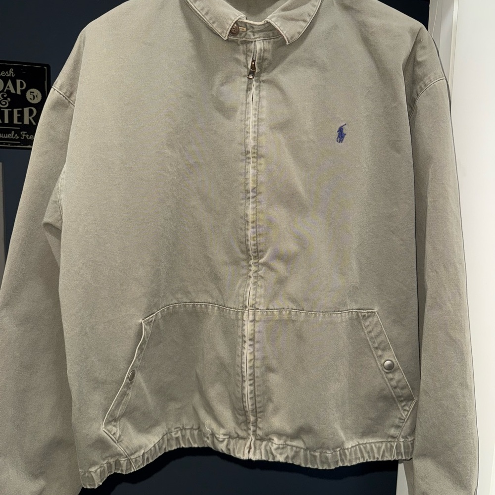 Vintage POLO Jacket Olive Green with Blue Logo, XL